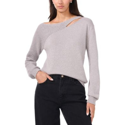 Vince Camuto Women's Metallic Asymmetric Cutout Sweater in Metallic Silver