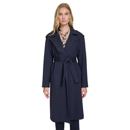 Tommy Hilfiger Women's Ponte Belted Long-Sleeve Trench Coat in Navy Blue