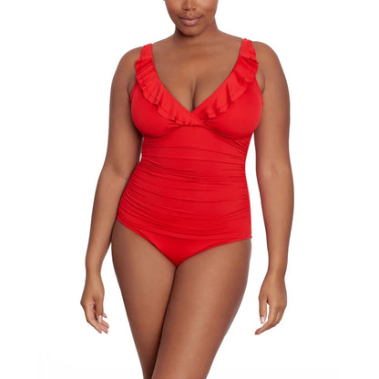 Lauren Ralph Lauren Women's Ruffle One Piece Swimsuit In Red