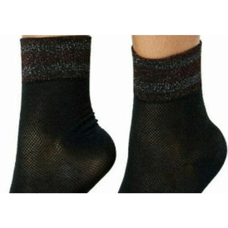 INC International Concepts Ladies Ankle Varsity Stripe Socks, Black/Metallic, 2 Pack