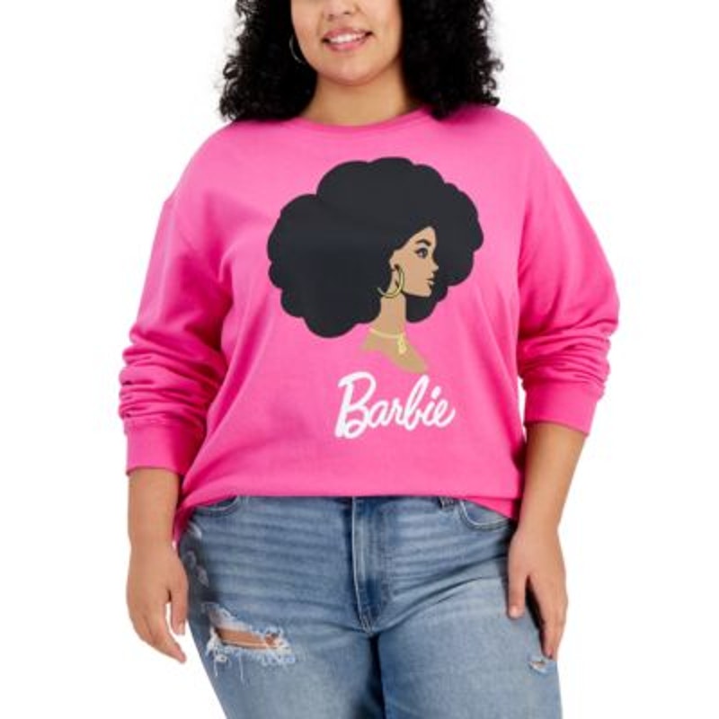 Love Tribe Juniors Trendy Plus Size Barbie Crewneck in Plox Pink