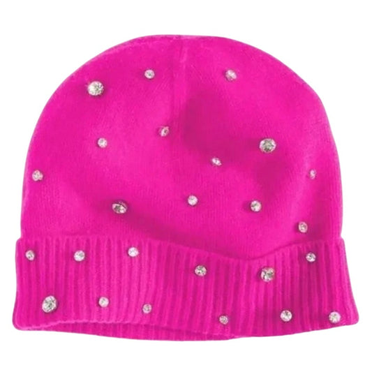 Charter Club 100% Cashmere Embellished Cuffed Beanie in Fierce Pink