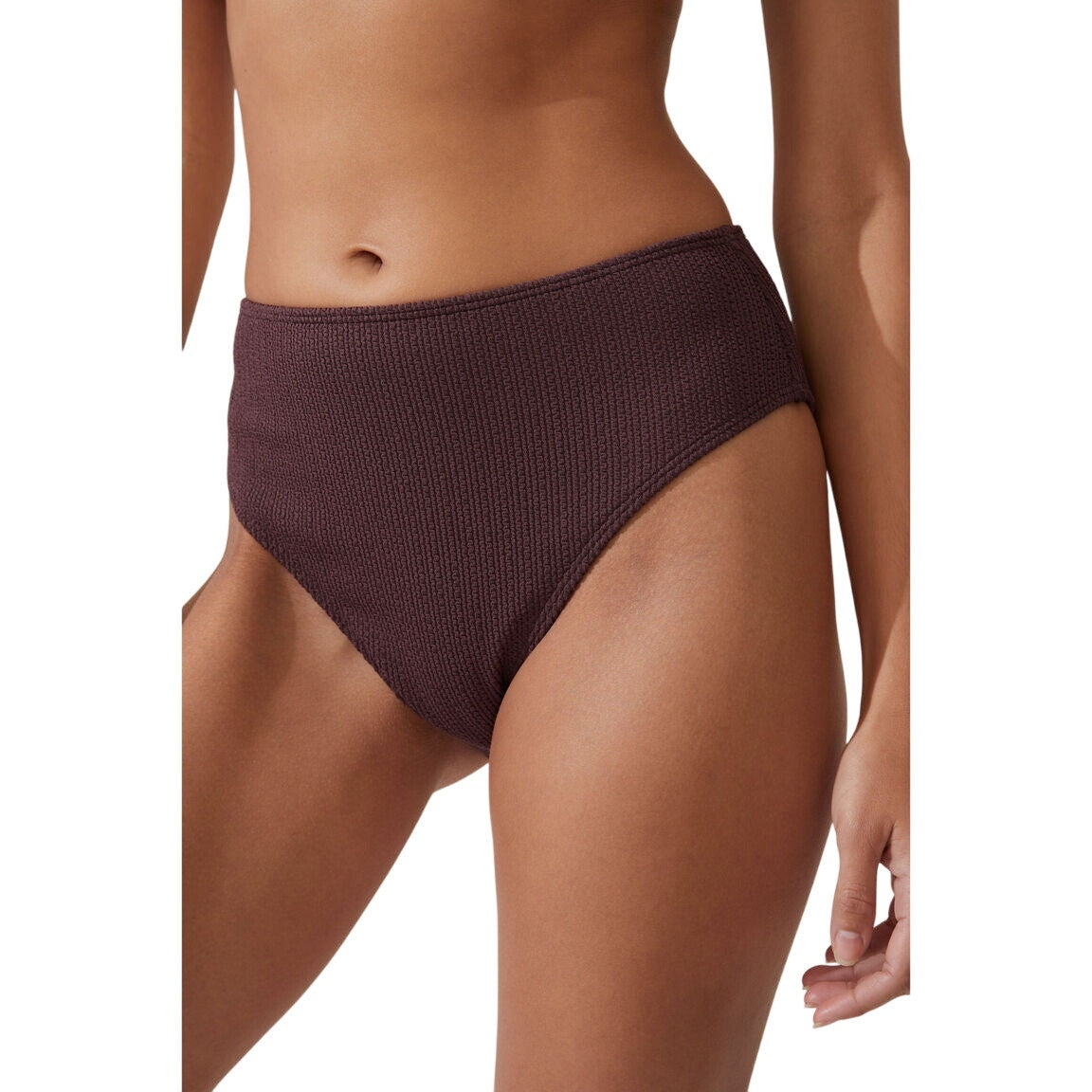 Cotton On Women's High Waisted Cheeky Bikini Bottoms in Willow Brown Crinkle