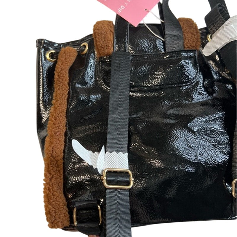 SKINNYDIP LONDON Women's Black & Brown "Scarlett" Small Fluff Trim Backpack