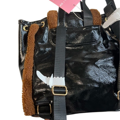 SKINNYDIP LONDON Women's Black & Brown "Scarlett" Small Fluff Trim Backpack