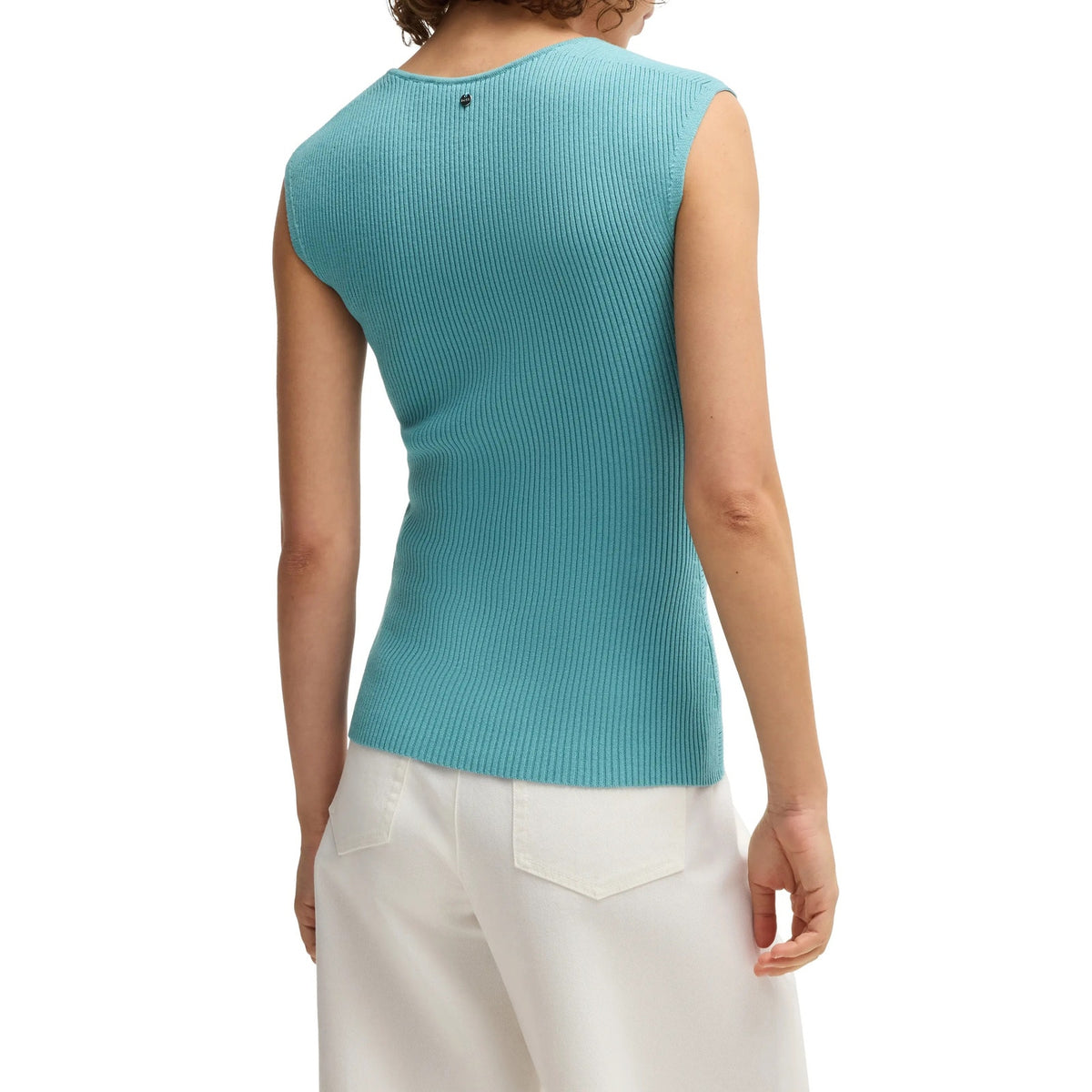 Hugo Boss Women's Fobertino Rib Top in Bright Algae Blue