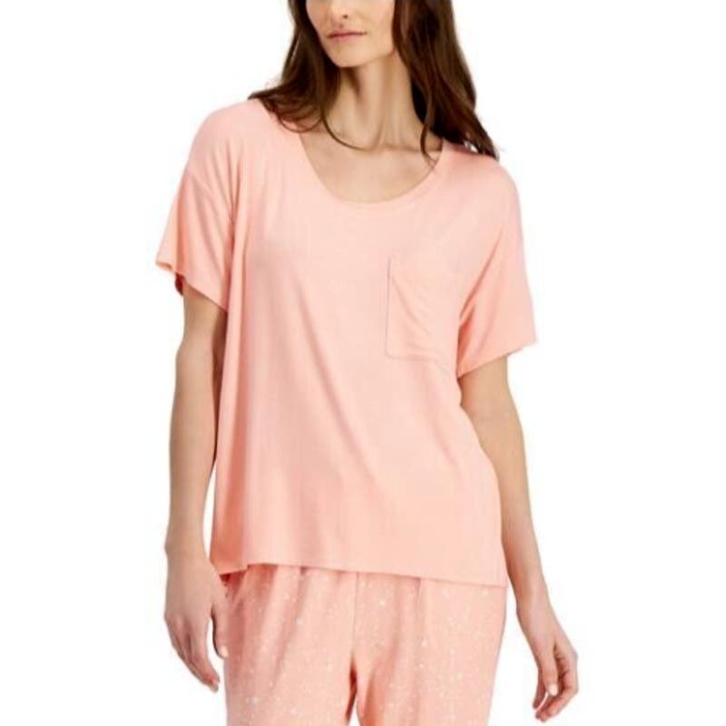 Alfani Ladies Satin Pink Short Sleeve Pajama Top