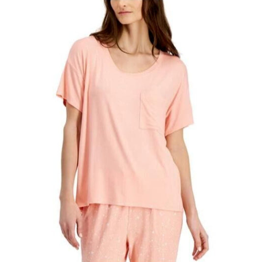 Alfani Ladies Satin Pink Short Sleeve Pajama Top