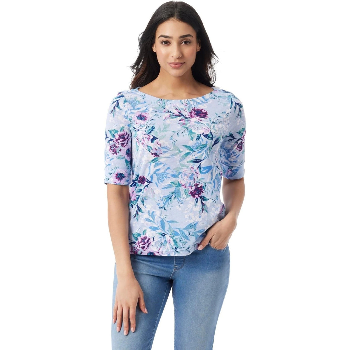 Gloria Vanderbilt Women's Alanis Boat Neck Knit Tee in Toscana Floral