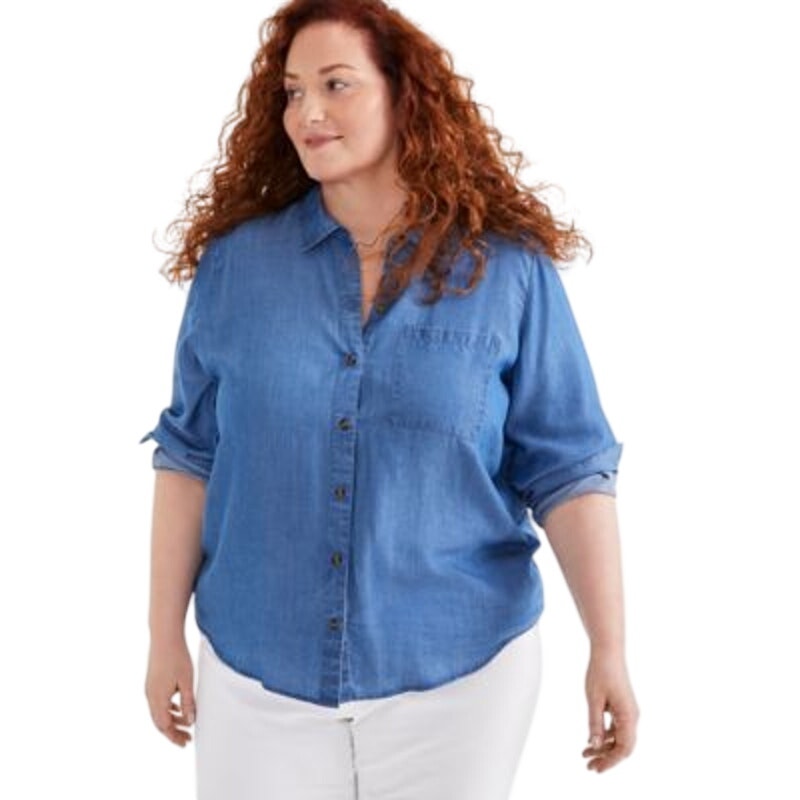 Style & Co. Plus Size Chambray Button-Front Shirt in Blue Raven