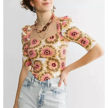 Free People Womens Give Me More Cotton V- Ivory Combo