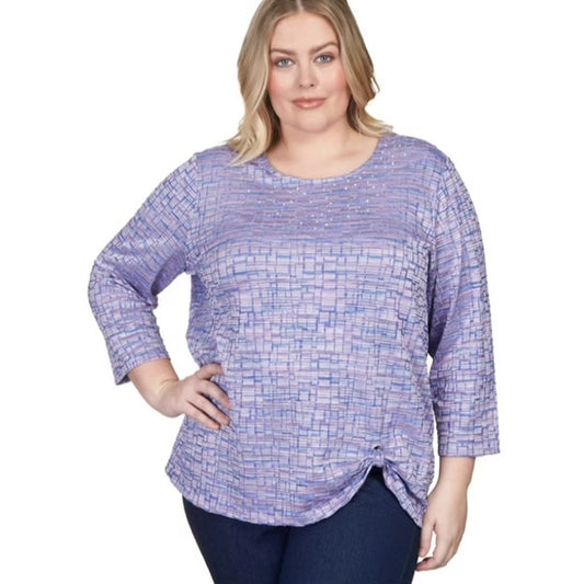 Alfred Dunner Women's Plus Size Printed Top in Lavender Fields Multi