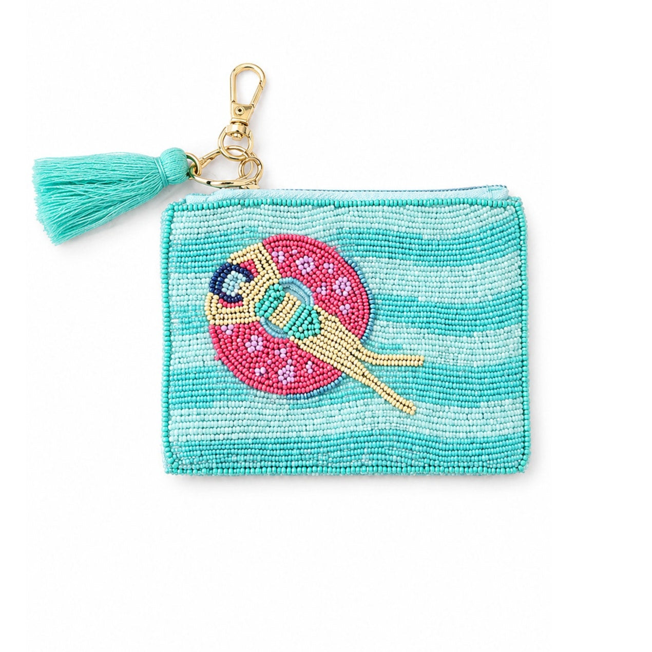 On 34th Hand Beaded Coin Purse in Poolside Blue