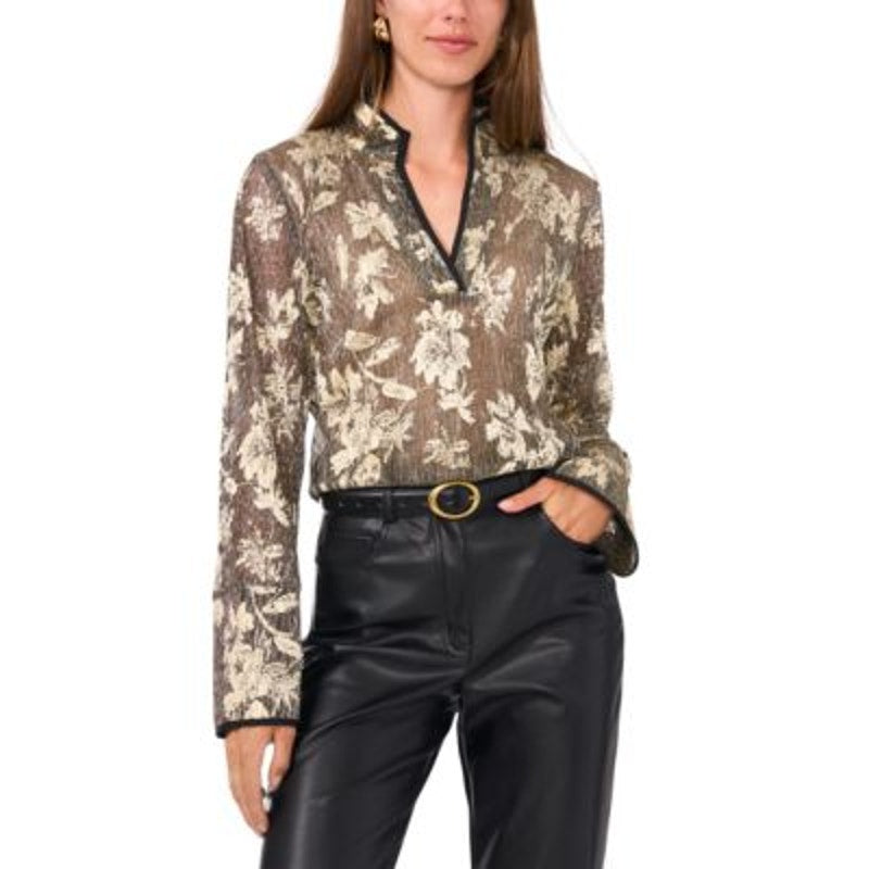 Vince Camuto Women's Metallic Floral-Print Top in Rich Black & Gold