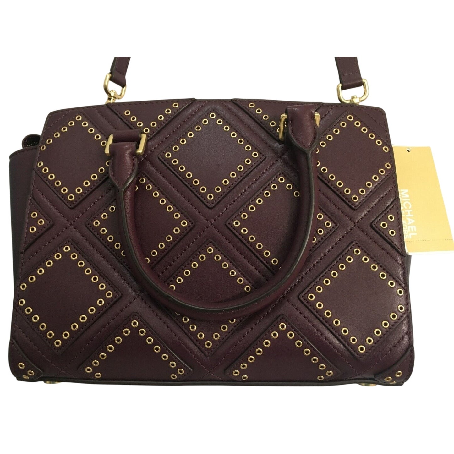 MICHAEL KORS, Diamond Grommet Selma Satchel, Plum/Gold, Leather
