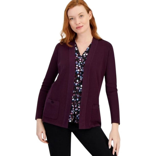 Anne Klein Women's Open-Front Cardigan in Deep Plum Purple