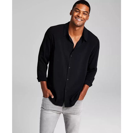 AND NOW THIS Men's Solid Long-Sleeve Resort Shirt In Black, Size Large