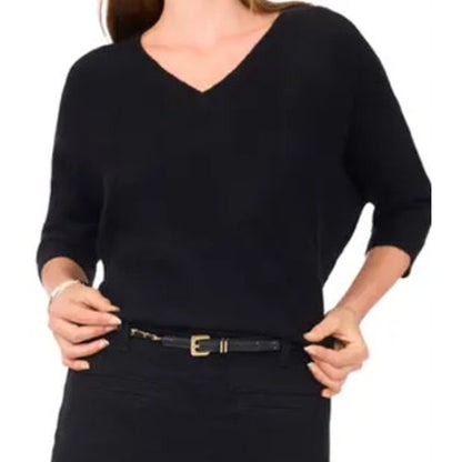 Vince Camuto Women's V-Neck Dolman Sleeve Sweater in Rich Black, Size Small
