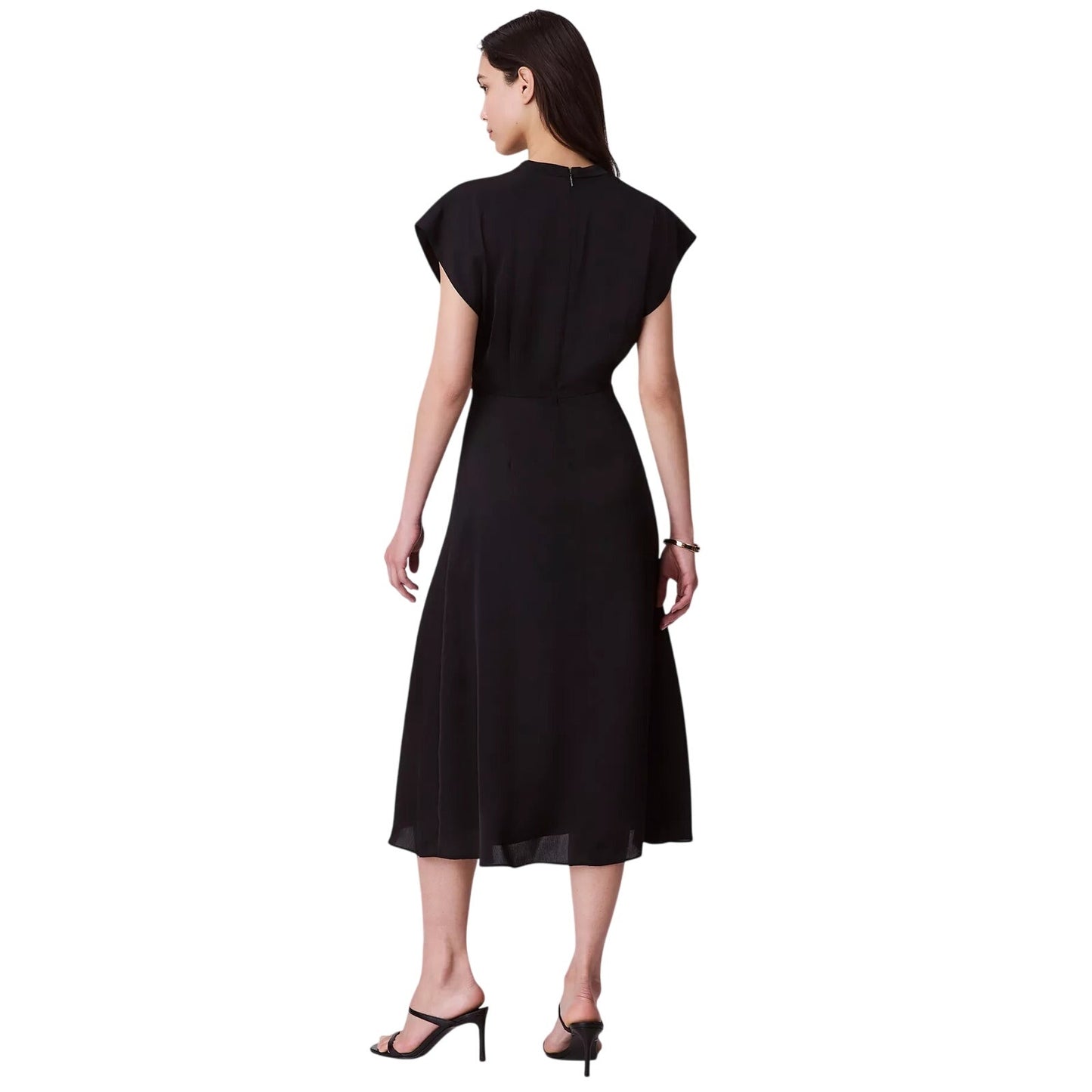 Calvin Klein Women's Satin V-Neck Midi Dress in Black
