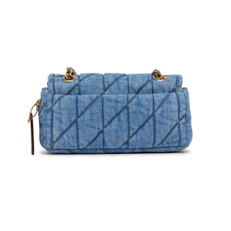 COACH Women's "Tabby 20" Quilted Denim Shoulder Bag in Brass & Indigo Blue