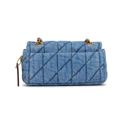COACH Women's "Tabby 20" Quilted Denim Shoulder Bag in Brass & Indigo Blue