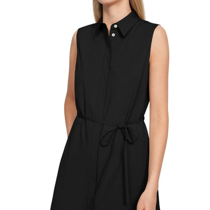 Theory Women's Sleeveless Belted Shirtdress in Stretch Cotton Black, Size 4