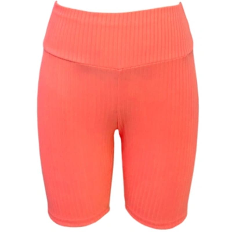 JENNI Women's Ribbed Neon Coral Biker Shorts, High Waisted, Size Small