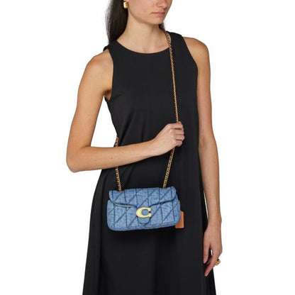 COACH Women's "Tabby 20" Quilted Denim Shoulder Bag in Brass & Indigo Blue