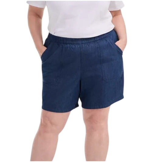 Style & Co. Plus Size Chambray Pull-On "Karen" Shorts in Dark Chambray Blue