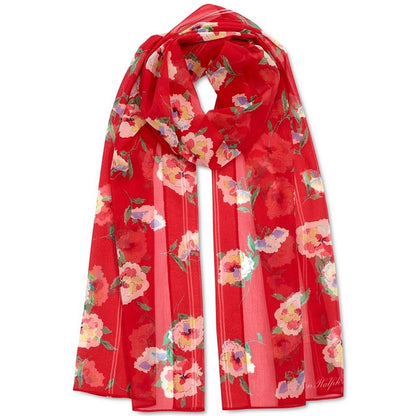 LAUREN RALPH LAUREN Women's Emily Floral Silk Chiffon Scarf In Lipstick Red