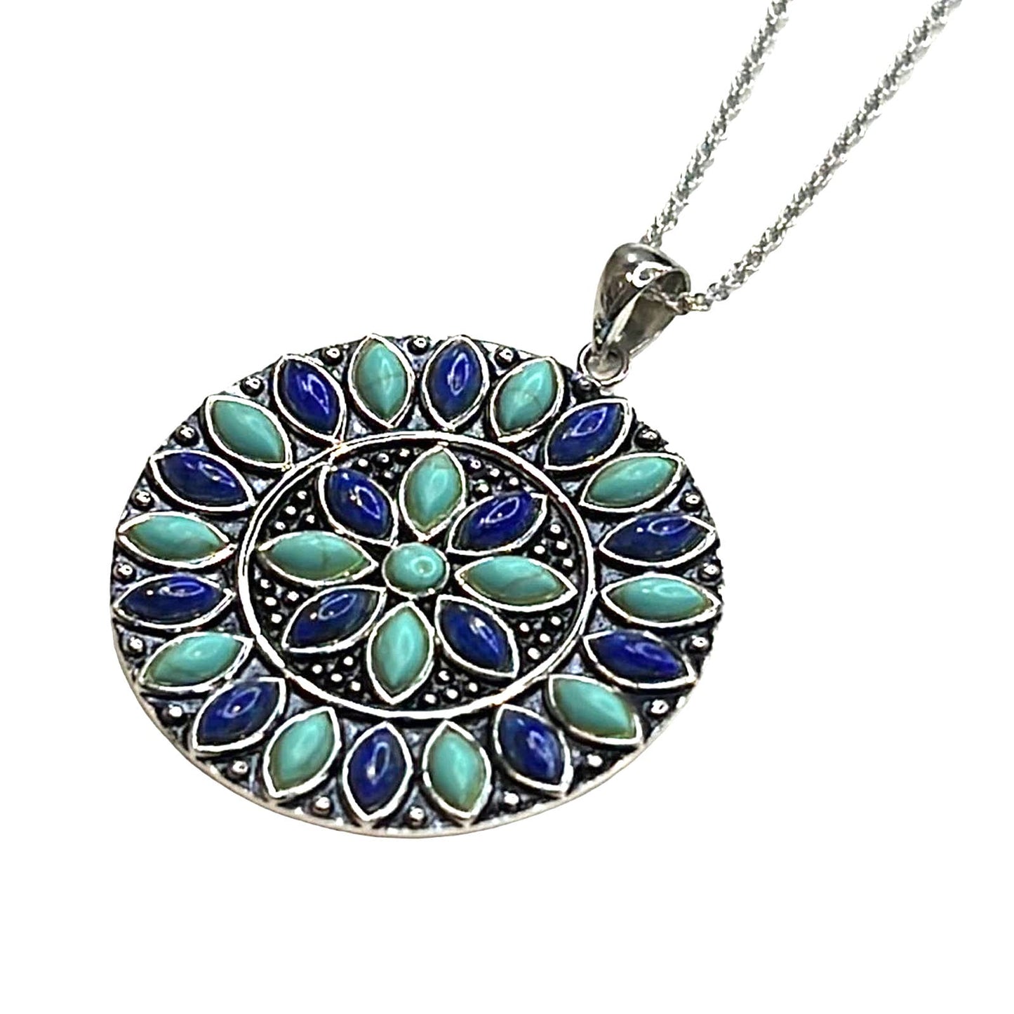 R. H. Macy Sterling Silver, Turquoise & Lapis Flower Drop Necklace