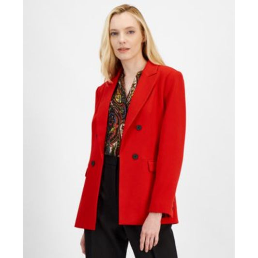 T Tahari Women's Faux-Double-Breasted Blazer Jacket in Tomato Red