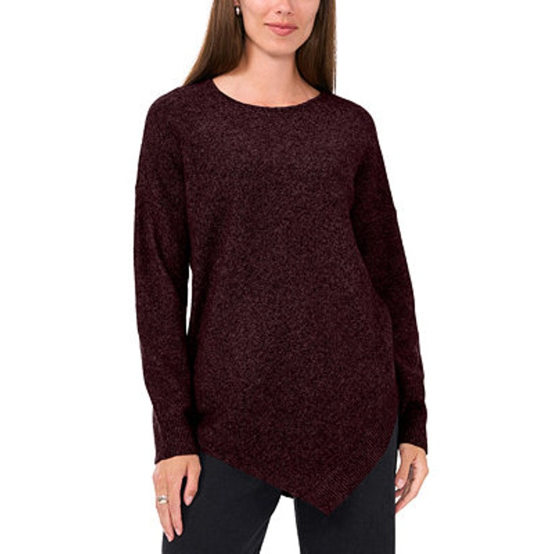 Vince Camuto Women's Crewneck Asymmetrical Hem Sweater in Port Red