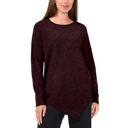 Vince Camuto Women's Crewneck Asymmetrical Hem Sweater in Port Red