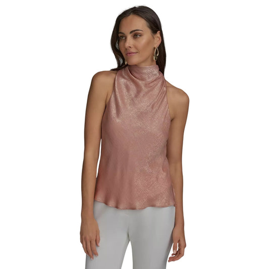 Donna Karan New York Women's Metallic Sleeveless Mock-Neck Top in Blossom Gold