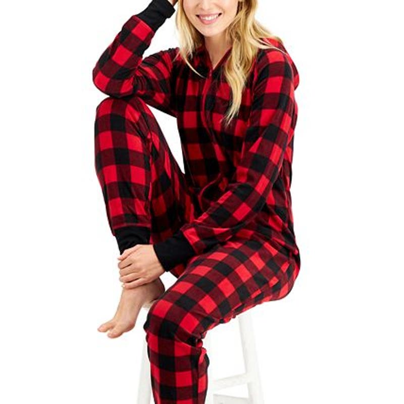 FAMILY PAJAMAS Matching Women's 1-Pc. Red Buffalo Check Family Pajamas, Large