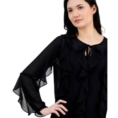 Anne Klein Women's Ruffled Tie-Neck Top in Anne Black