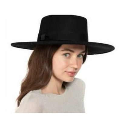 Nine West Black Suede Wide Brim Hat w/ Bow Detail, One Size