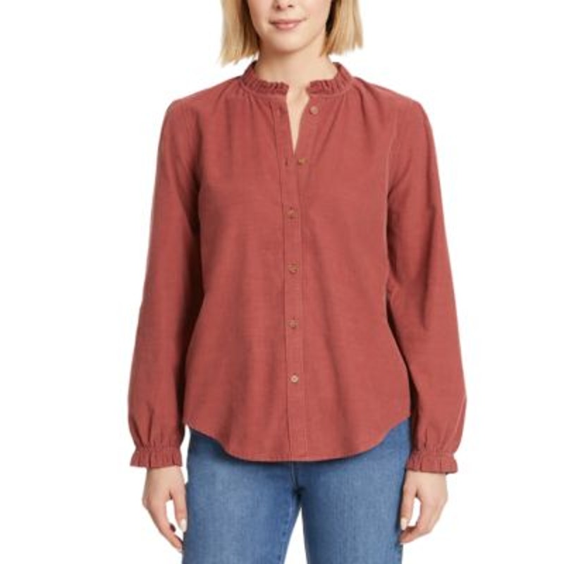 Gloria Vanderbilt Women's Cotton Ruffle-Trim Top in Apple Butter Red