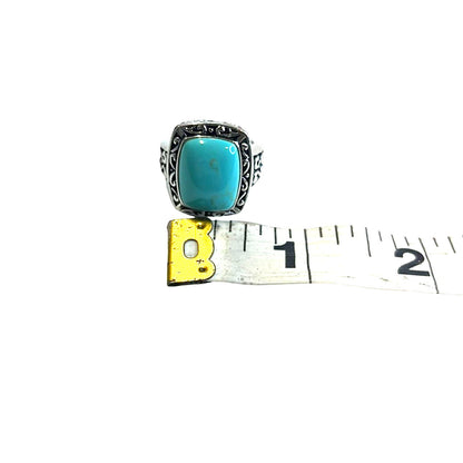 R. H. Macy Sterling Silver & Turquoise Rectangle Filigree Ring