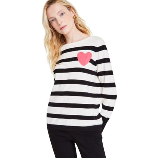 Jones New York Women's Striped Heart Boat-Neck Sweater in Jones White Multi