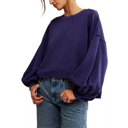 Free People Women's Trish Cotton Drop-Shoulder Sweatshirt in Navy