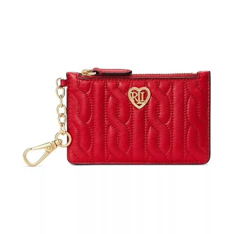 Ralph Lauren Quilted "Nappa" Leather Zip Card Case in Martin Red