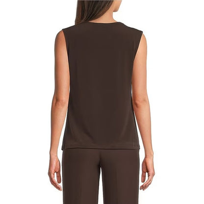 Calvin Klein Sleeveless Jersey Mesh Cowlneck Top in Toasted Sumac Brown