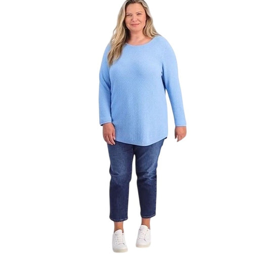Style & Co. Plus Size Cotton Textured Curved-Hem Sweater in Pale Hydrangea Blue