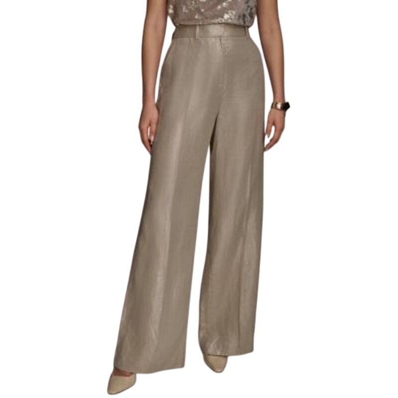 Donna Karan New York Women's Metallic Linen Wide-Leg Pants in Cobblestone Gold