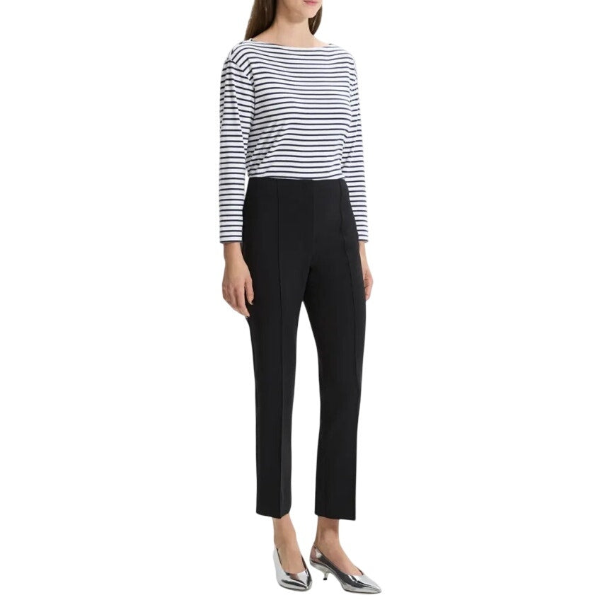 Theory Pintuck Straight-Leg Tailored Crepe Pants Black