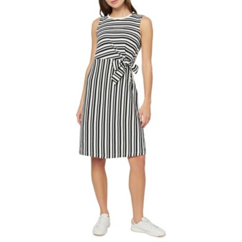 Three Dots Women's Karen Cotton Sleeveless Dress in Black Beauty Stripes