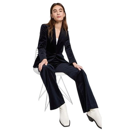 Theory Riding Blazer in Stretch Velvet Baltic Blue