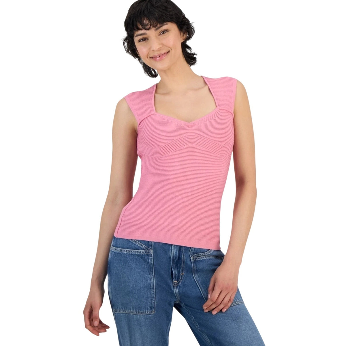 HUGO BOSS Orange Women's Sweetheart-Neck Sleeveless Knit Top in Flamingo Pink